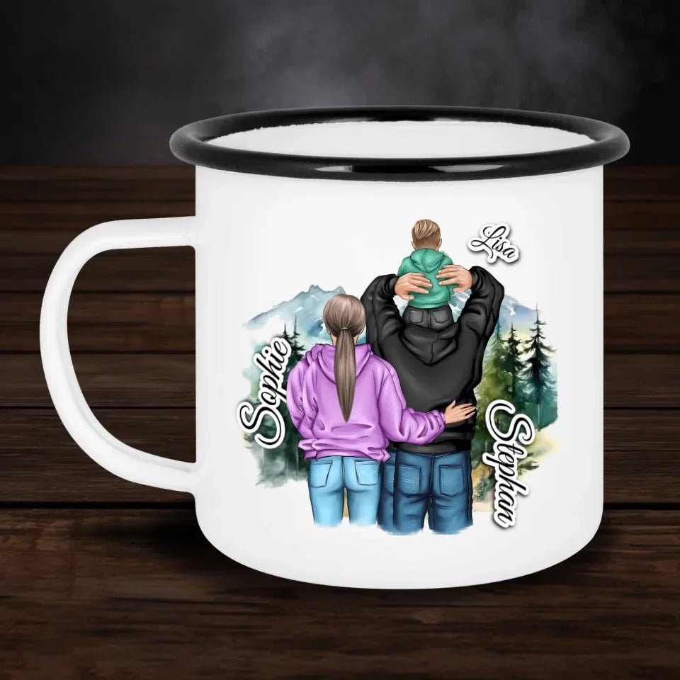 Personalisierte Emaille - Tasse Pärchen Camping - Doppelseitig bedruckt - Customizer - drink4friends