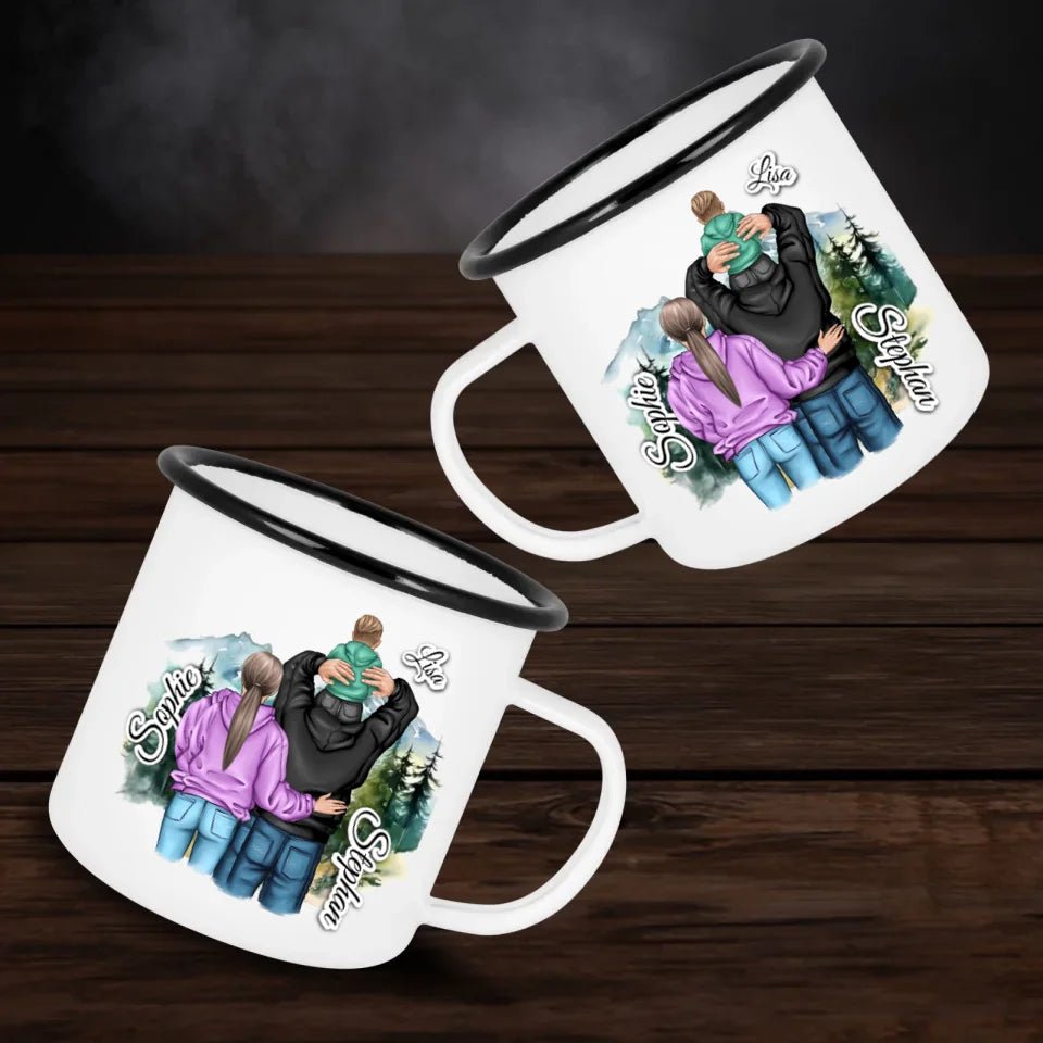 Personalisierte Emaille - Tasse Pärchen Camping - Doppelseitig bedruckt - Customizer - drink4friends