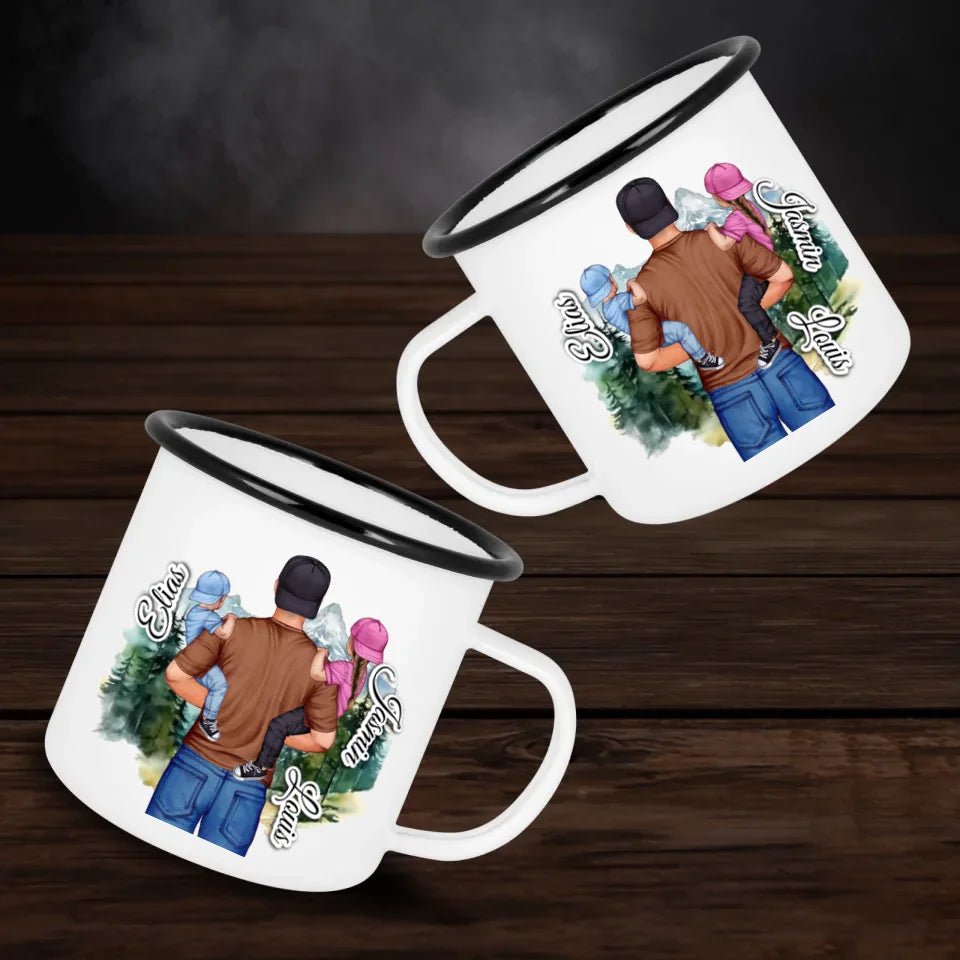 Personalisierte Emaille - Tasse Super Dad - Doppelseitig bedruckt - Customizer - drink4friends