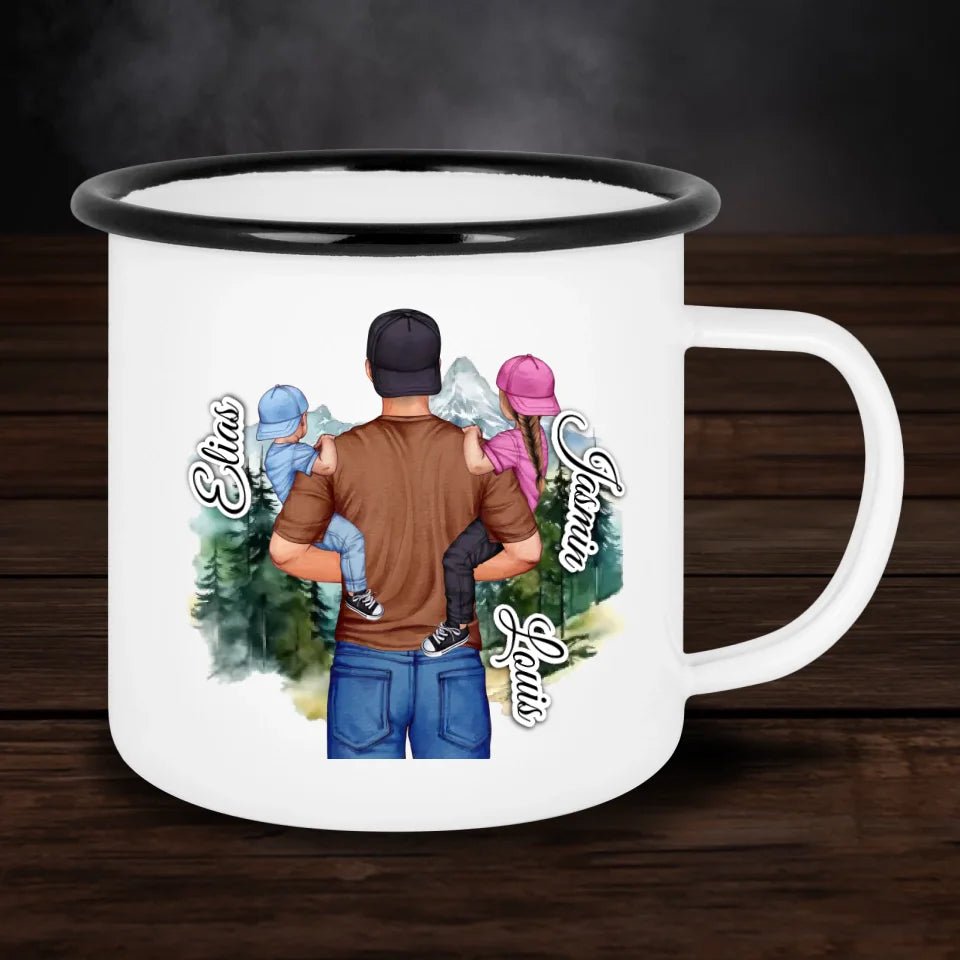 Personalisierte Emaille - Tasse Super Dad - Doppelseitig bedruckt - Customizer - drink4friends