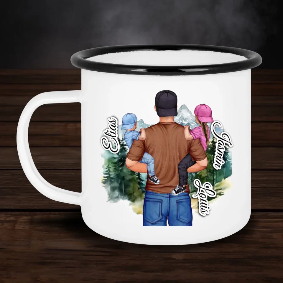 Personalisierte Emaille - Tasse Super Dad - Doppelseitig bedruckt - Customizer - drink4friends