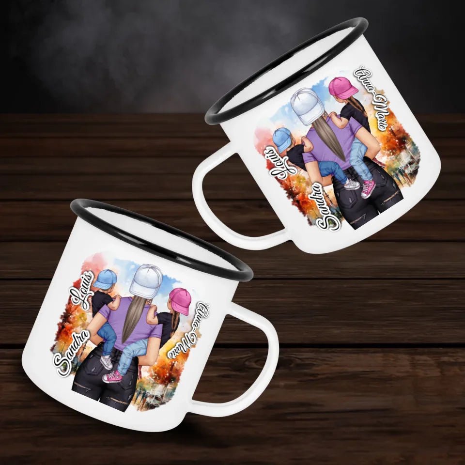 Personalisierte Emaille - Tasse - Super Mum - Doppelseitig bedruckt - Customizer - drink4friends