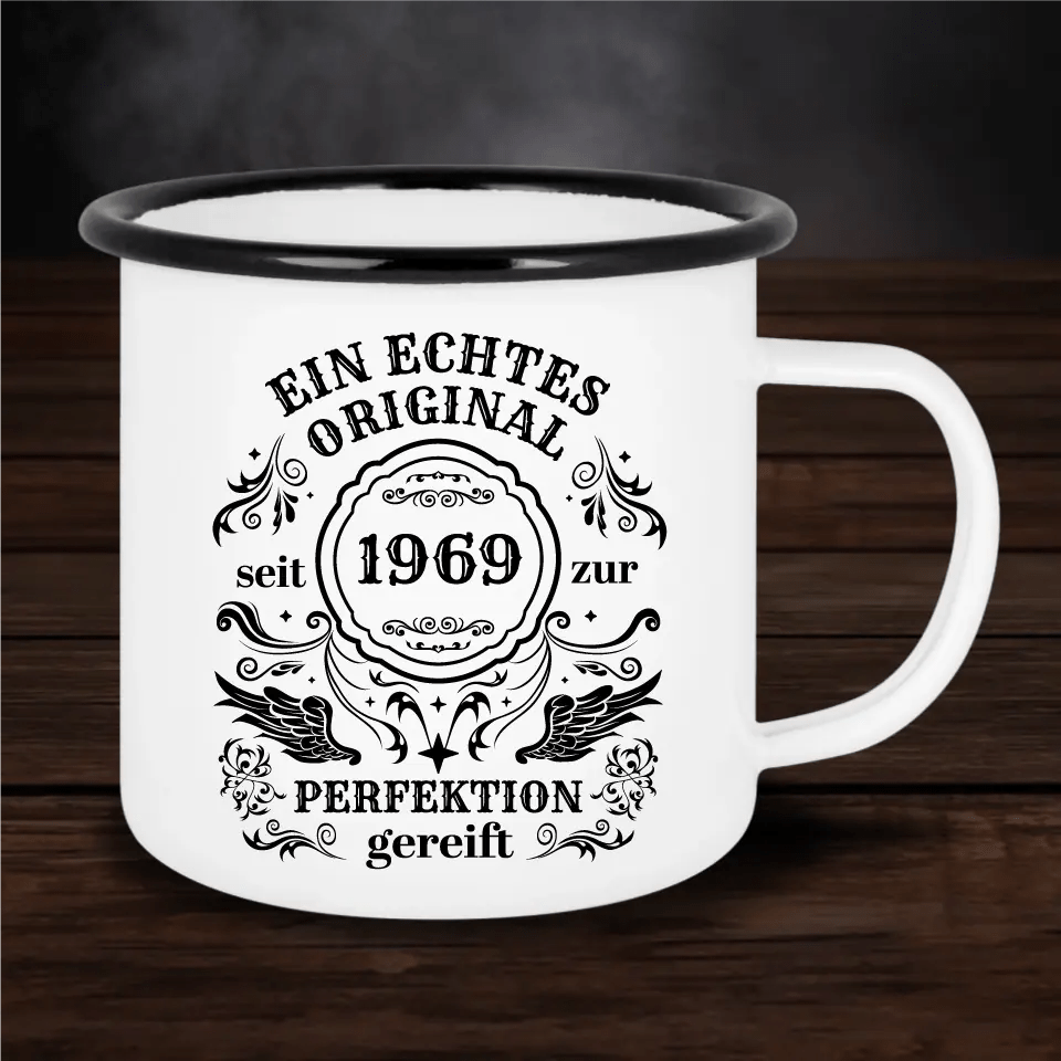 Personalisierte Geburtstags Emaille - Tasse - Echtes Original mit Jahreszahl - Customizer - drink4friends