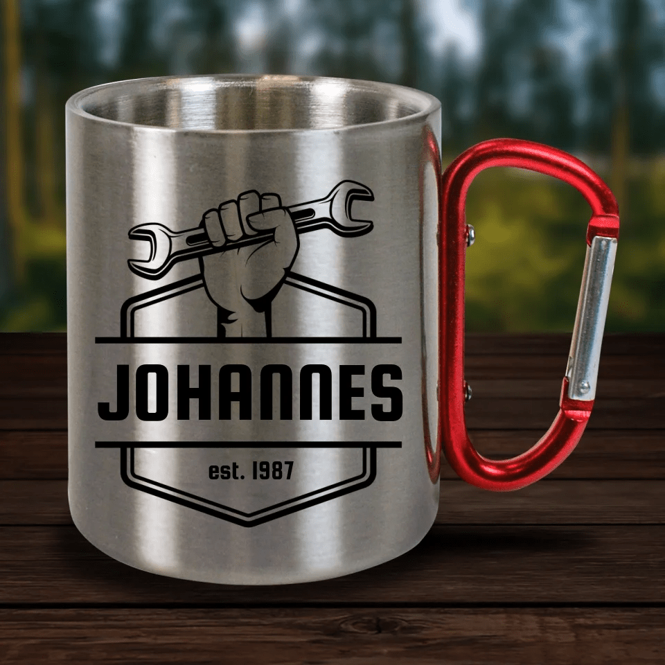 Personalisierte Karabiner Tasse mit Hand, Schlüssel & Name - Customizer - drink4friends