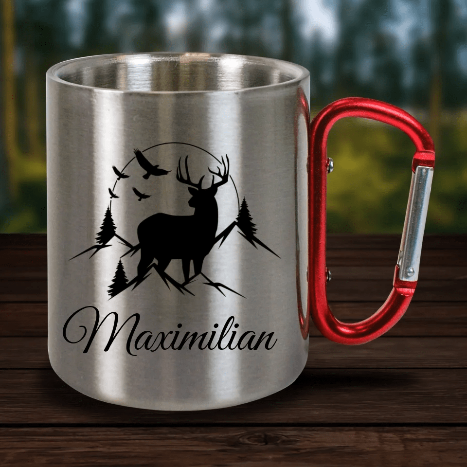 Personalisierte Karabiner Tasse mit Hirsch & Name - Customizer - drink4friends